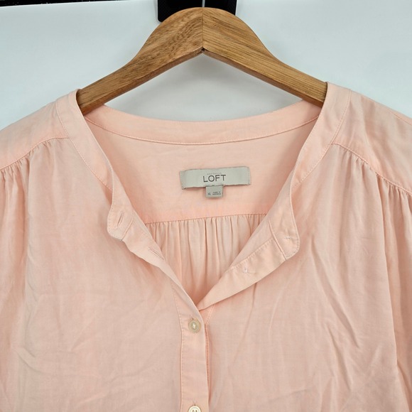 LOFT Womens Peach Rayon Roll Tab Sleeve Button Henley Blouse Top Size XL - Picture 3 of 11